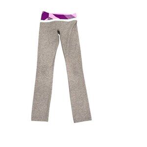 Ivivva lululemon Heather Gray Athletic Leggings Pink & Purple Waistband Girls 10